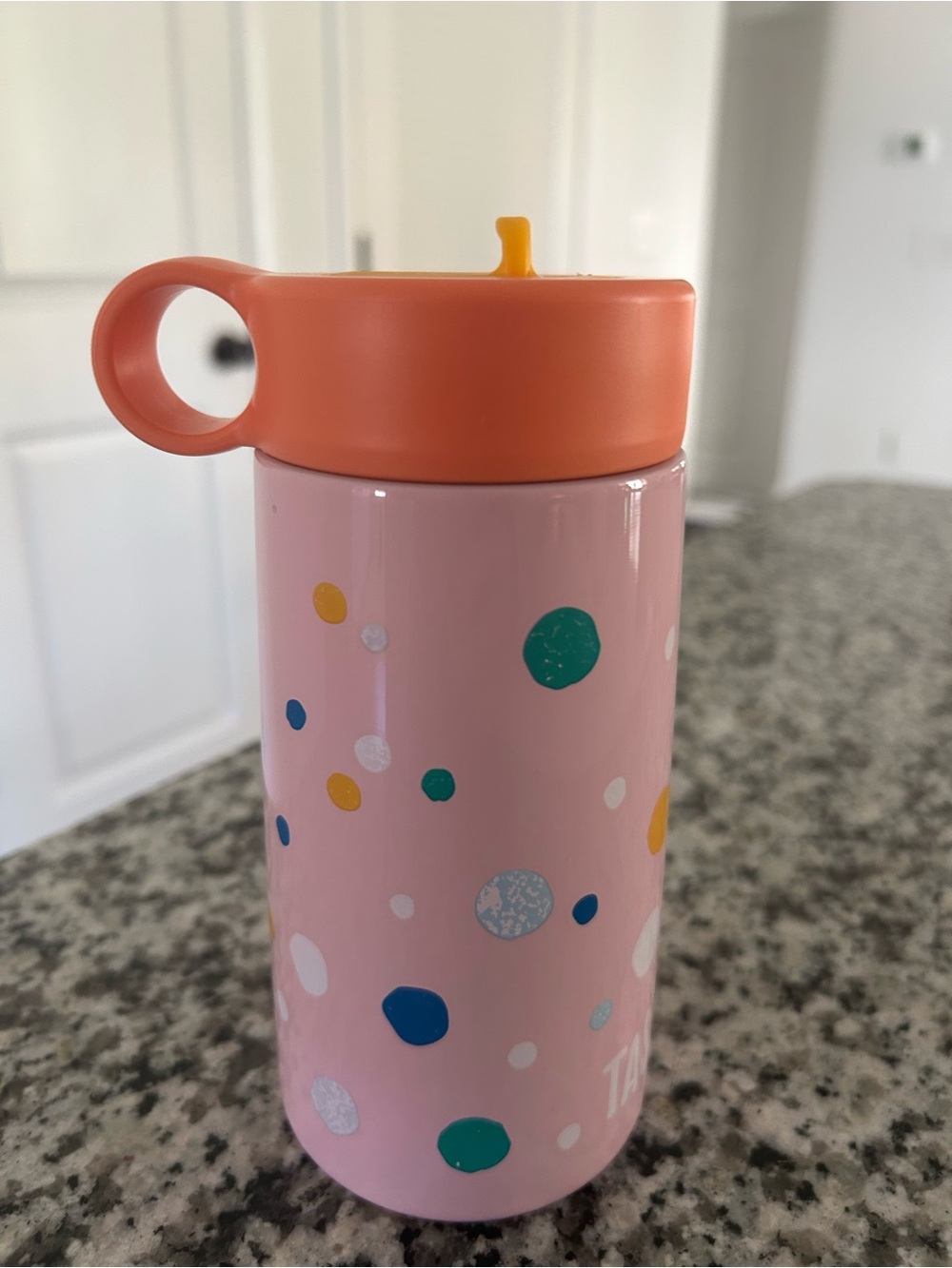 Tasty Kids 14 oz Pink Stainless Steel Tumbler Colorful Confetti Straw Cup